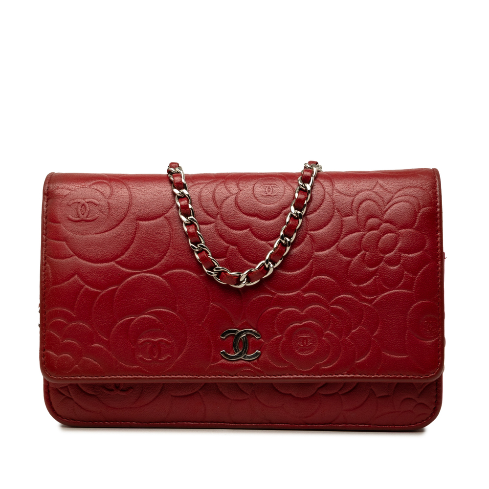 Pre-Loved Chanel CC Embossed Lambskin Camellia Wallet On Chain